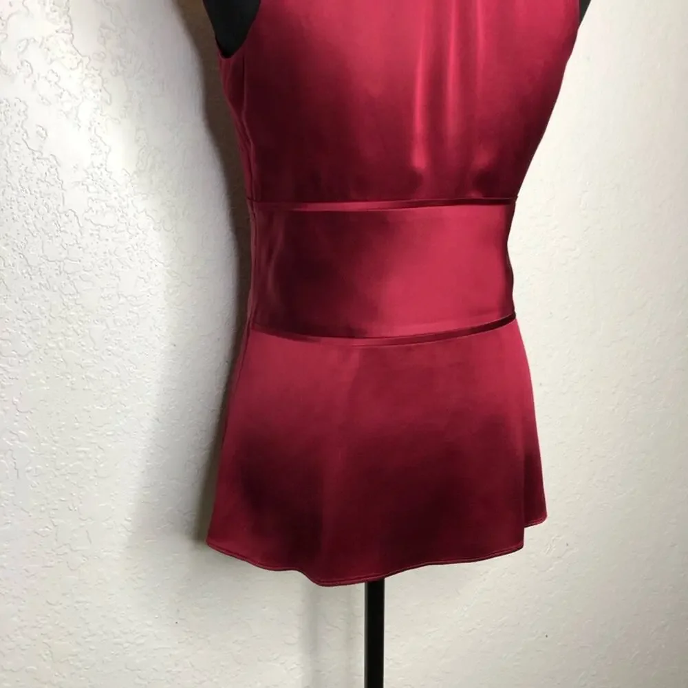 Ann Taylor red wine satin peplum sleeveless top size 4